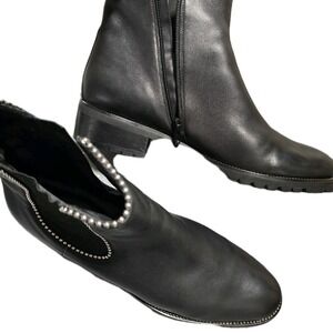 Footnotes Black Leather Chelsea Ankle Boots Women's Size 11M Silver Bead Trim...